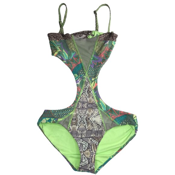 MAAJI Swimsuit One Piece.Sexy Flattering Silhouette.Green Gray Medium